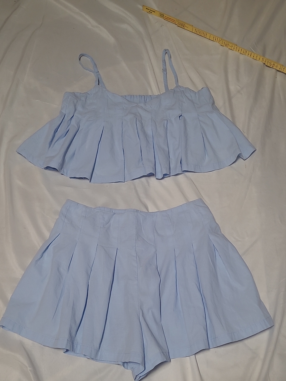 Baby Blue Pleated Shorts And Matching Pleated Top, Size L